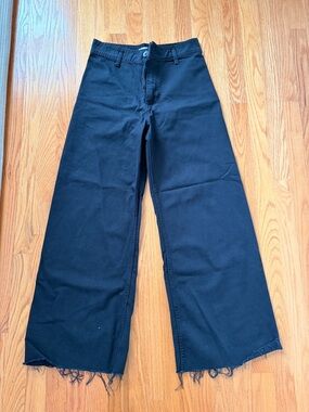 Zara Black Wide-Leg Frayed Hem Jeans